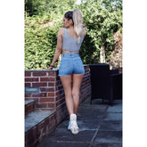 Cut Out Front Rib Knit Crop Top Grey